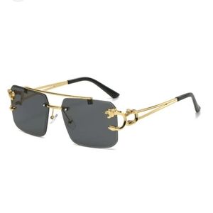 Luxury Square Rimless Sunglasses with Gold Accents
